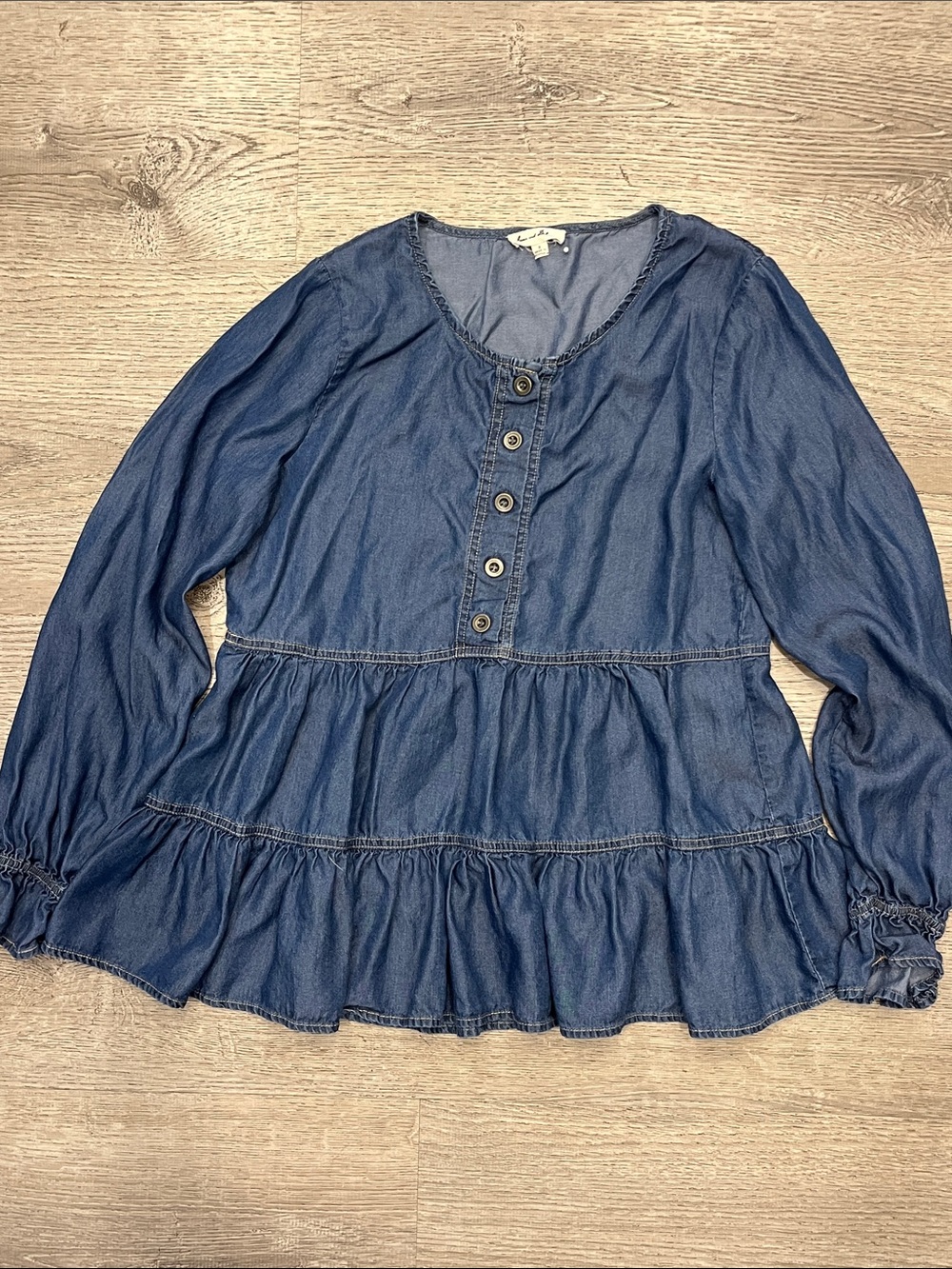 Jane and Delancey Denim-Look Peplum Tunic - Blue